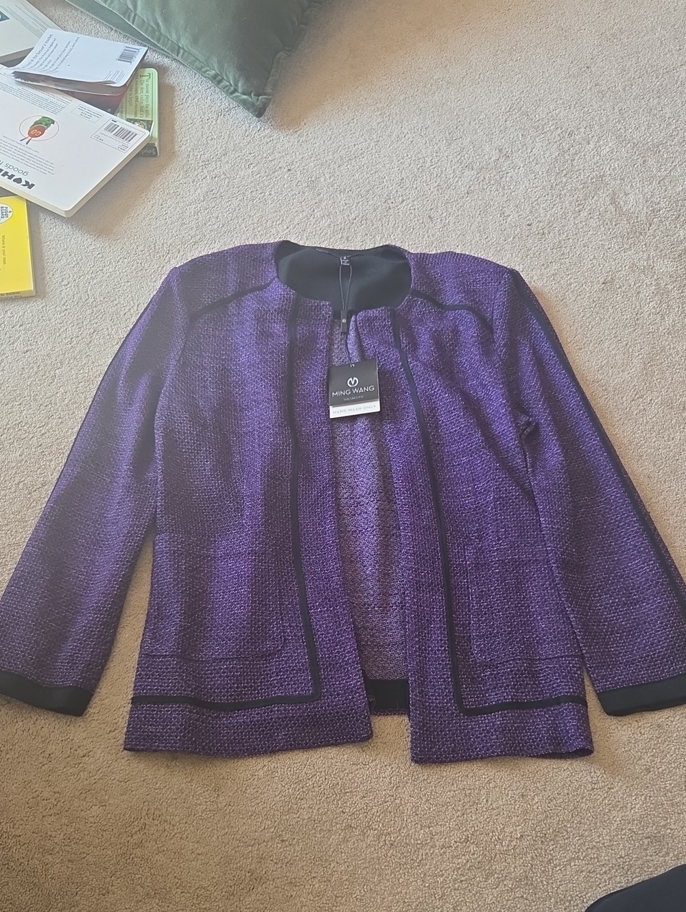 NWT Ming Wang Purple Open-Front Sweater